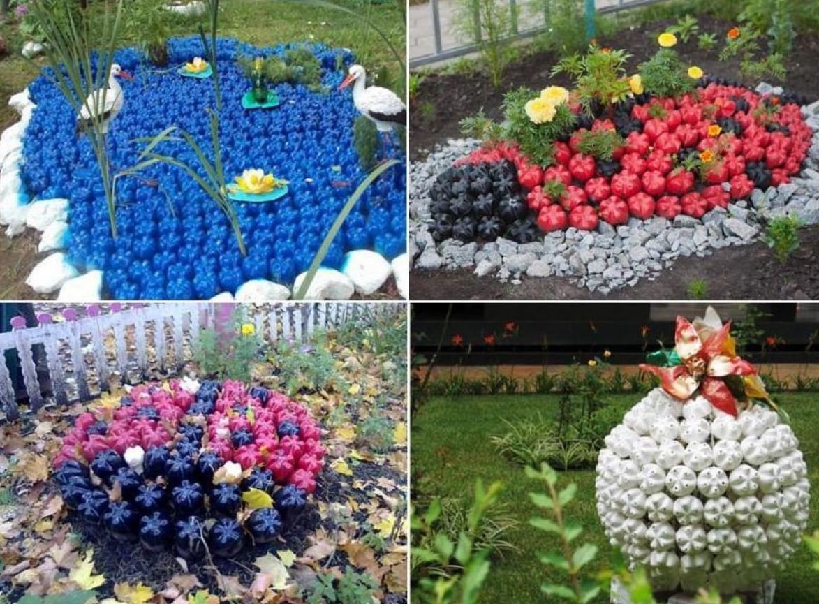 Клумбы из пластиковых бутылок