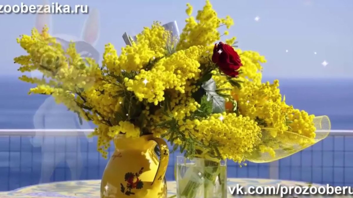Тюльпаны с мимозой букет