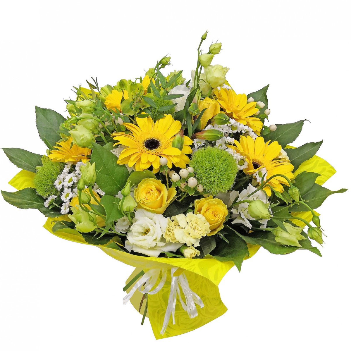 Букеты с желтой хризантемой и другими цветами
