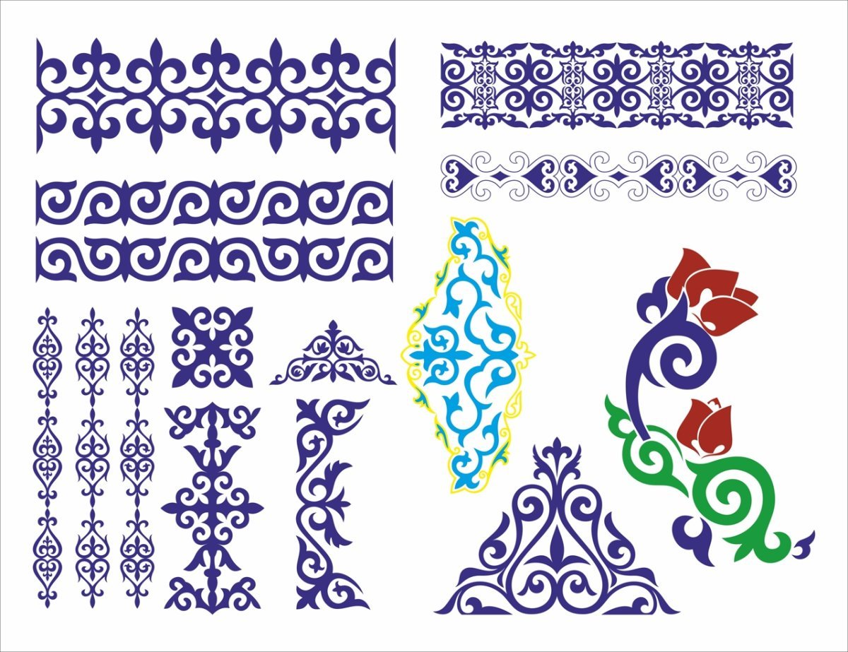 Казахский национальный орнамент и узоры шаблоны
